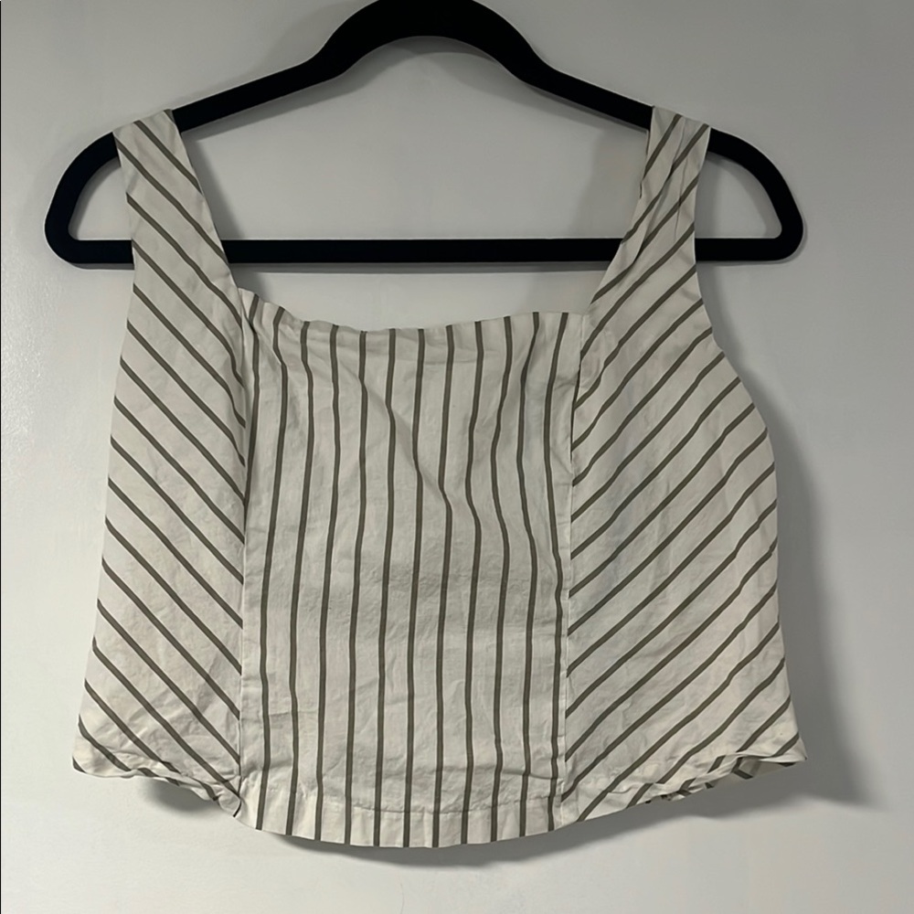 Maurices White and Olive Stripped Boxy Crop Tank Top